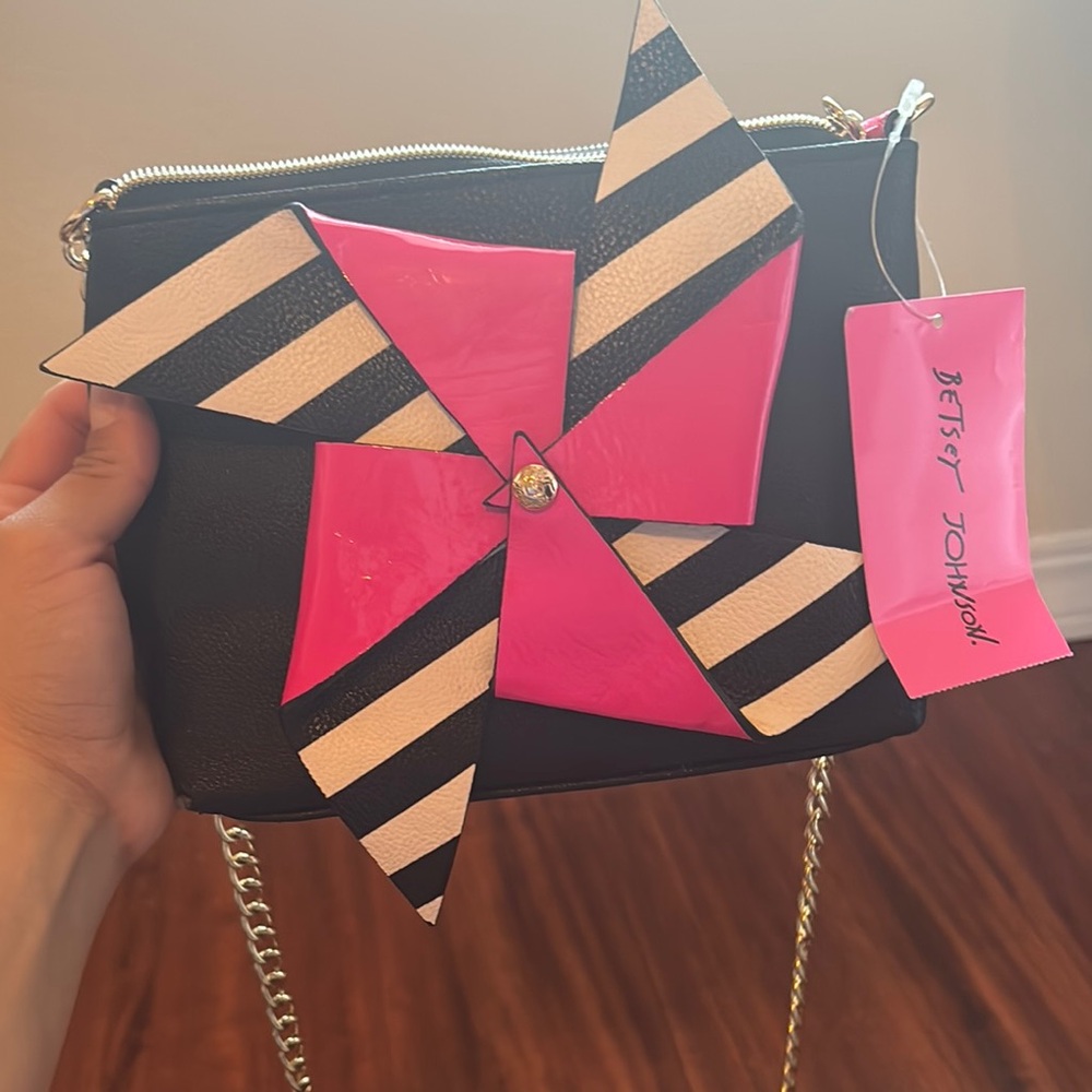 Betsey Johnson Black and Pink Crossbody Bag